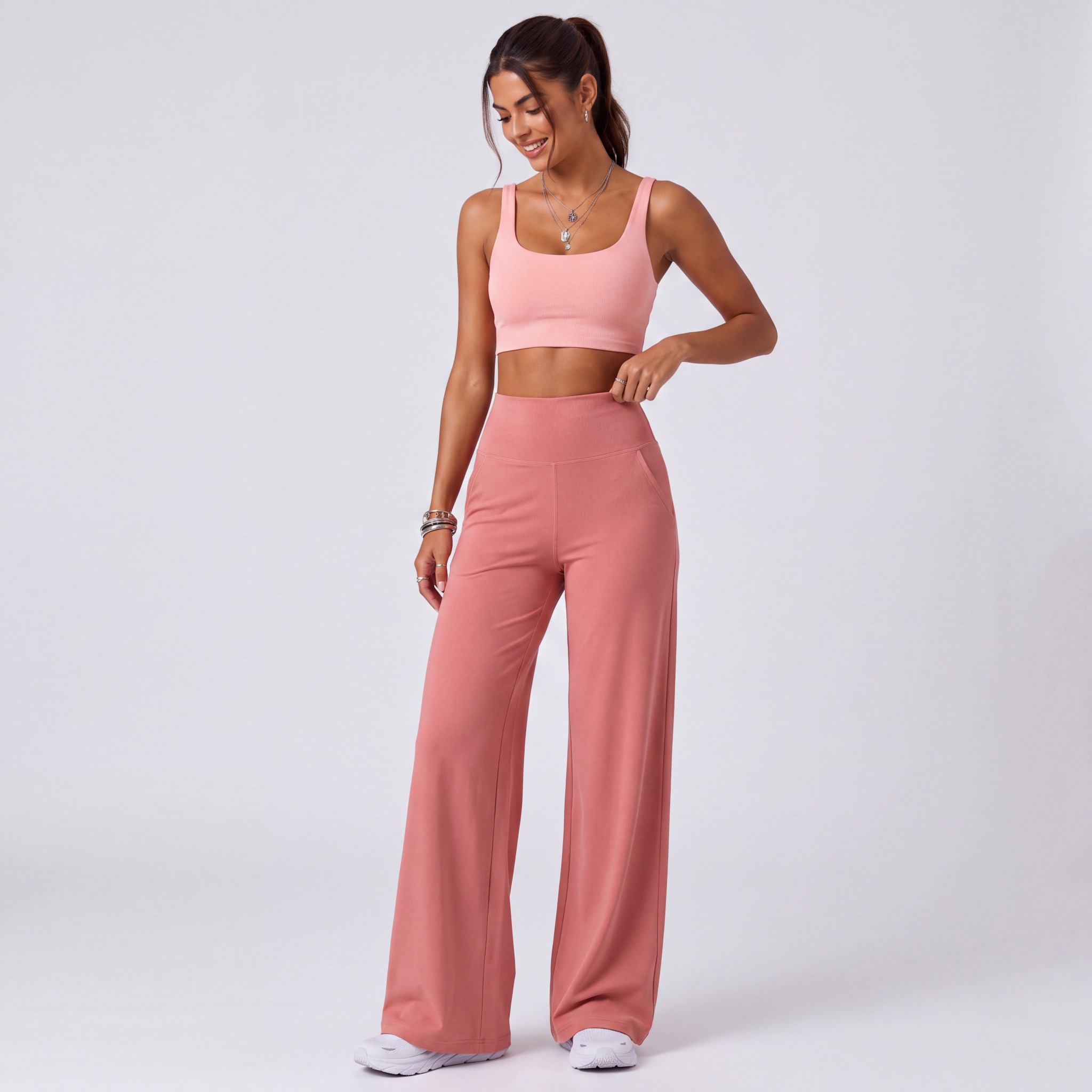 Legging Corte Recto Wide Leg Contour en salmón, vista completa